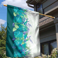 Hawaii Tropical Plant Teal Garden Flag Vibrant Polynesian Pattern