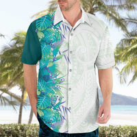Hawaii Tropical Plant Teal Hawaiian Shirt Vibrant Polynesian Pattern