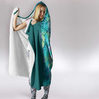 Hawaii Tropical Plant Teal Hooded Blanket Vibrant Polynesian Pattern