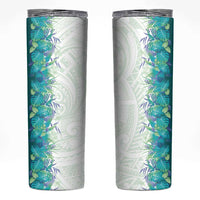 Hawaii Tropical Plant Teal Skinny Tumbler Vibrant Polynesian Pattern