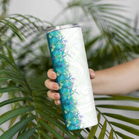 Hawaii Tropical Plant Teal Skinny Tumbler Vibrant Polynesian Pattern