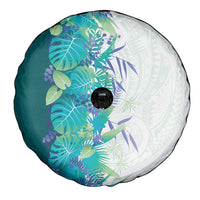 Hawaii Tropical Plant Teal Spare Tire Cover Vibrant Polynesian Pattern