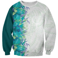 Hawaii Tropical Plant Teal Sweatshirt Vibrant Polynesian Pattern