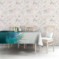 Hawaii Tropical Plant Teal Tablecloth Vibrant Polynesian Pattern