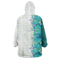Hawaii Tropical Plant Teal Wearable Blanket Hoodie Vibrant Polynesian Pattern
