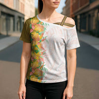 Hawaii Tropical Plant Lenalena Cross Shoulder Shirt Vibrant Polynesian Pattern
