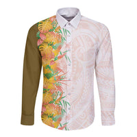 Hawaii Tropical Plant Lenalena Long Sleeve Button Shirt Vibrant Polynesian Pattern