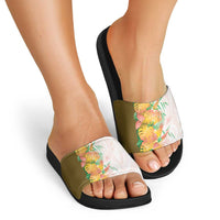 Hawaii Tropical Plant Lenalena Slide Sandals Vibrant Polynesian Pattern