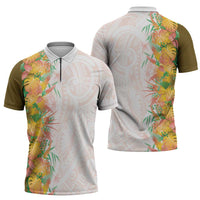 Hawaii Tropical Plant Lenalena Zipper Polo Shirt Vibrant Polynesian Pattern