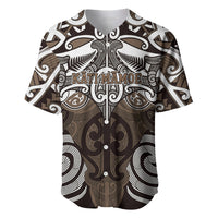 Personalised Maori Kati Mamoe Baseball Jersey Silver Fern Kowhaiwhai Art LT01 Brown - Polynesian Pride