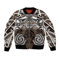 Personalised Maori Kati Mamoe Bomber Jacket Silver Fern Kowhaiwhai Art LT01 Unisex Brown - Polynesian Pride