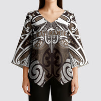 Personalised Maori Kati Mamoe Kimono Sleeve Blouse Silver Fern Kowhaiwhai Art LT01 - Polynesian Pride