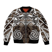 Personalised Maori Kati Mamoe Sleeve Zip Bomber Jacket Silver Fern Kowhaiwhai Art LT01 Unisex Brown - Polynesian Pride
