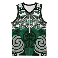 Personalised Maori Ngai Tahu Basketball Jersey Silver Fern Kowhaiwhai Art LT01 Unisex Green - Polynesian Pride