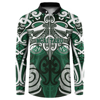 Personalised Maori Ngai Tahu Button Sweatshirt Silver Fern Kowhaiwhai Art LT01 Green - Polynesian Pride
