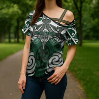 Personalised Maori Ngai Tahu Cross Shoulder Shirt Silver Fern Kowhaiwhai Art LT01 - Polynesian Pride