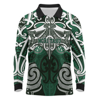 Personalised Maori Ngai Tahu Long Sleeve Polo Shirt Silver Fern Kowhaiwhai Art LT01 Green - Polynesian Pride