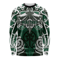 Personalised Maori Ngai Tahu Long Sleeve Shirt Silver Fern Kowhaiwhai Art LT01 Unisex Green - Polynesian Pride
