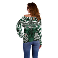 Personalised Maori Ngai Tahu Off Shoulder Sweater Silver Fern Kowhaiwhai Art LT01 - Polynesian Pride