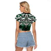 Personalised Maori Ngai Tahu Raglan Cropped T Shirt Silver Fern Kowhaiwhai Art LT01 - Polynesian Pride