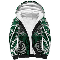 Personalised Maori Ngai Tahu Sherpa Hoodie Silver Fern Kowhaiwhai Art LT01 Unisex Green - Polynesian Pride
