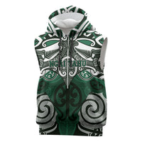 Personalised Maori Ngai Tahu Sleeveless Hoodie Silver Fern Kowhaiwhai Art LT01 Green - Polynesian Pride