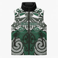 Personalised Maori Ngai Tahu Sleeveless Puffer Jacket Silver Fern Kowhaiwhai Art LT01 Unisex Green - Polynesian Pride