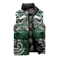 Personalised Maori Ngai Tahu Sleeveless Puffer Jacket Silver Fern Kowhaiwhai Art LT01 - Polynesian Pride
