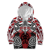 Personalised Maori Ngapuhi Kid Hoodie Silver Fern Kowhaiwhai Art LT01 Hoodie Red - Polynesian Pride
