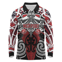Personalised Maori Ngapuhi Long Sleeve Polo Shirt Silver Fern Kowhaiwhai Art LT01 Red - Polynesian Pride