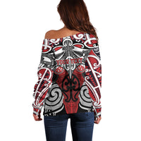 Personalised Maori Ngapuhi Off Shoulder Sweater Silver Fern Kowhaiwhai Art LT01 - Polynesian Pride