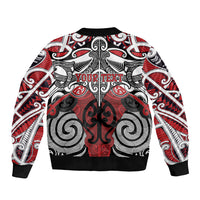 Personalised Maori Ngapuhi Sleeve Zip Bomber Jacket Silver Fern Kowhaiwhai Art LT01 - Polynesian Pride