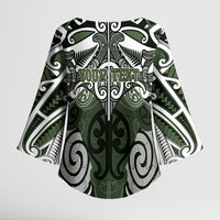 Personalised Maori Ngati Awa Kimono Sleeve Blouse Silver Fern Kowhaiwhai Art LT01 - Polynesian Pride