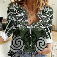 Personalised Maori Ngati Awa Women Casual Shirt Silver Fern Kowhaiwhai Art LT01 Female Green - Polynesian Pride