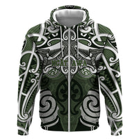Personalised Maori Ngati Awa Zip Hoodie Silver Fern Kowhaiwhai Art LT01 Zip Hoodie Green - Polynesian Pride