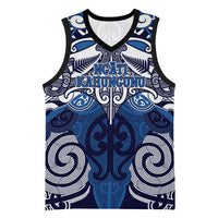 Personalised Maori Ngati Kahungunu Basketball Jersey Silver Fern Kowhaiwhai Art LT01 Unisex Blue - Polynesian Pride