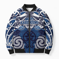 Personalised Maori Ngati Kahungunu Bomber Puffer Jacket Silver Fern Kowhaiwhai Art LT01 Unisex Blue - Polynesian Pride