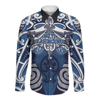 Personalised Maori Ngati Kahungunu Long Sleeve Button Shirt Silver Fern Kowhaiwhai Art LT01 Unisex Blue - Polynesian Pride