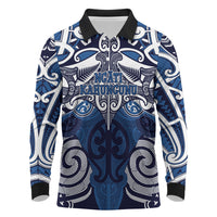 Personalised Maori Ngati Kahungunu Long Sleeve Polo Shirt Silver Fern Kowhaiwhai Art LT01 Blue - Polynesian Pride