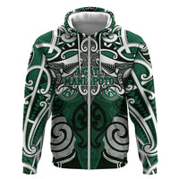 Personalised Maori Ngati Maniapoto Hoodie Silver Fern Kowhaiwhai Art LT01 Zip Hoodie Green - Polynesian Pride