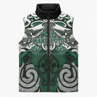 Personalised Maori Ngati Maniapoto Sleeveless Puffer Jacket Silver Fern Kowhaiwhai Art LT01 Unisex Green - Polynesian Pride