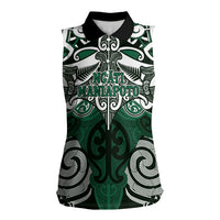 Personalised Maori Ngati Maniapoto Women Sleeveless Polo Shirt Silver Fern Kowhaiwhai Art LT01 Female Green - Polynesian Pride