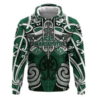 Personalised Maori Ngati Maniapoto Zip Hoodie Silver Fern Kowhaiwhai Art LT01 Pullover Hoodie Green - Polynesian Pride