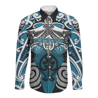 Personalised Maori Ngati Porou Long Sleeve Button Shirt Silver Fern Kowhaiwhai Art LT01 Unisex Blue - Polynesian Pride