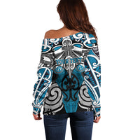 Personalised Maori Ngati Porou Off Shoulder Sweater Silver Fern Kowhaiwhai Art LT01 - Polynesian Pride