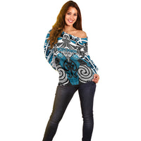 Personalised Maori Ngati Porou Off Shoulder Sweater Silver Fern Kowhaiwhai Art LT01 - Polynesian Pride