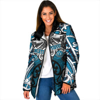 Personalised Maori Ngati Porou Padded Jacket Silver Fern Kowhaiwhai Art LT01 Women Blue - Polynesian Pride