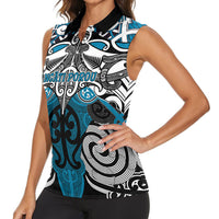 Personalised Maori Ngati Porou Women Sleeveless Polo Shirt Silver Fern Kowhaiwhai Art LT01 - Polynesian Pride