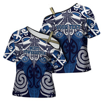 Personalised Maori Ngati Tuwharetoa Cross Shoulder Shirt Silver Fern Kowhaiwhai Art LT01 - Polynesian Pride