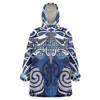 Personalised Maori Ngati Tuwharetoa Wearable Blanket Hoodie Silver Fern Kowhaiwhai Art LT01 One Size Blue - Polynesian Pride